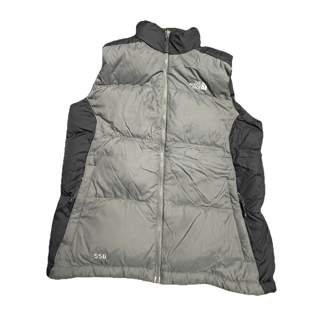 The North Face 550 Fill Down Puffer Vest 2Tone Gray  Insulated Full Zip Unisex